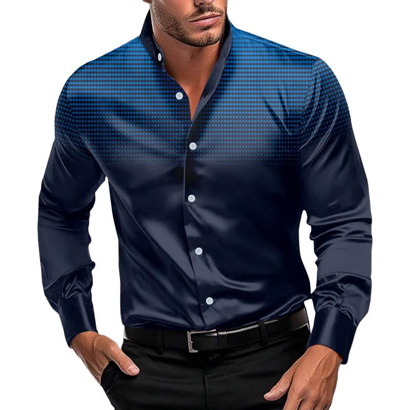 Men's Casual Polka Dot Print Stand Collar Long Sleeve Shirt