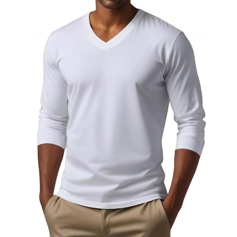 Men’s Casual Slim Fit Long Sleeve T-Shirt with V-Neck – Soft Cotton Blend for Comfortable All-Day Wear