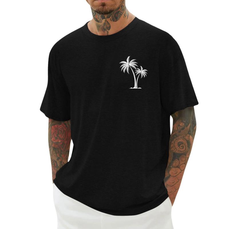 Men's Casual Round Neck Palm Tree Print Loose Short-sleeved T-shirt