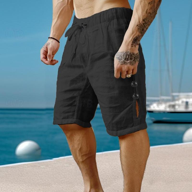 Men's Casual Linen Button Drawstring Shorts