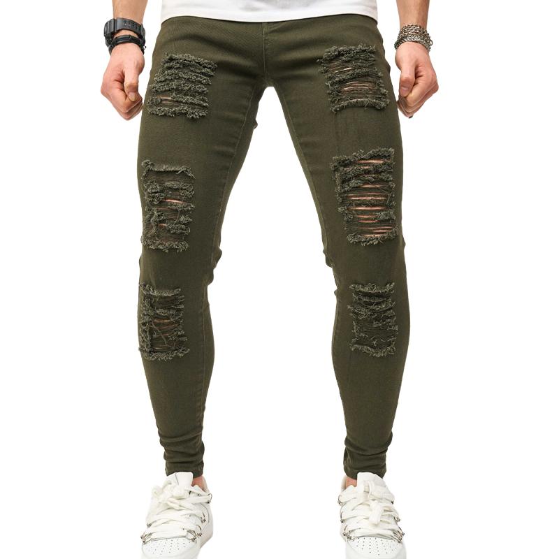 Men's Ripped Solid Color Skinny Jeans