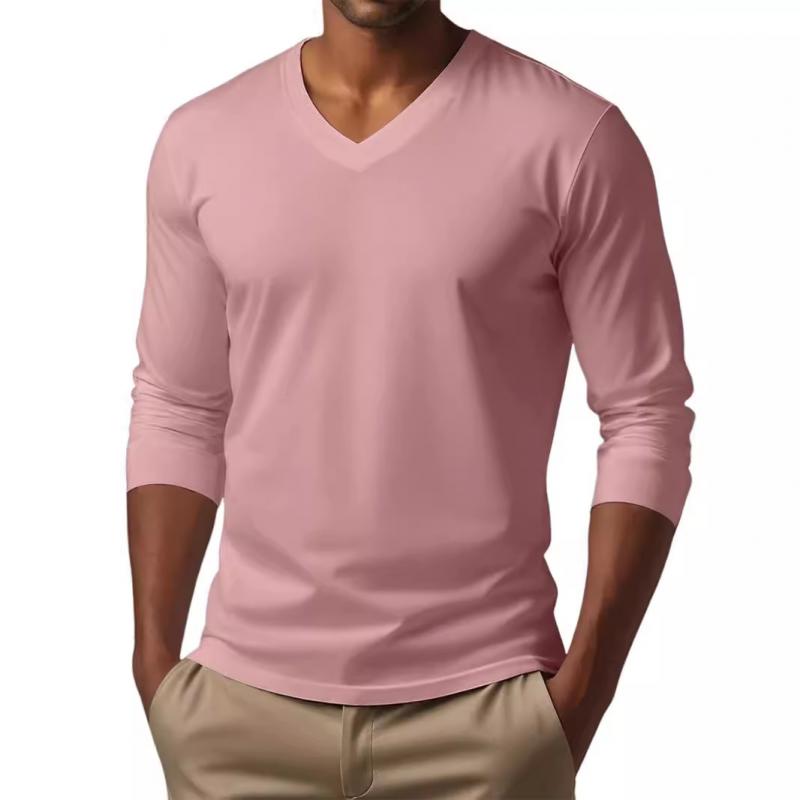 Men’s Casual Slim Fit Long Sleeve T-Shirt with V-Neck – Soft Cotton Blend for Comfortable All-Day Wear