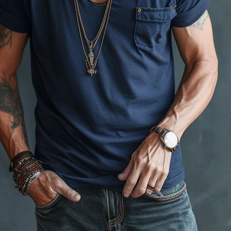 Men's V Neck Breast Pocket Short Sleeve Cargo T-shirt