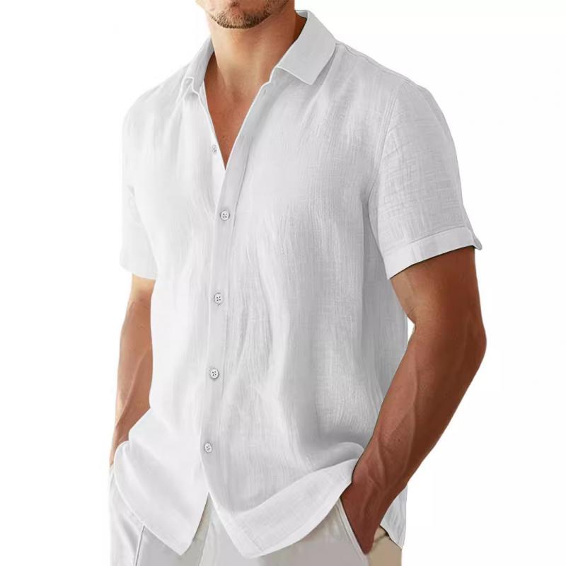 Men's Casual Solid Color Lapel Short Sleeve Shirt