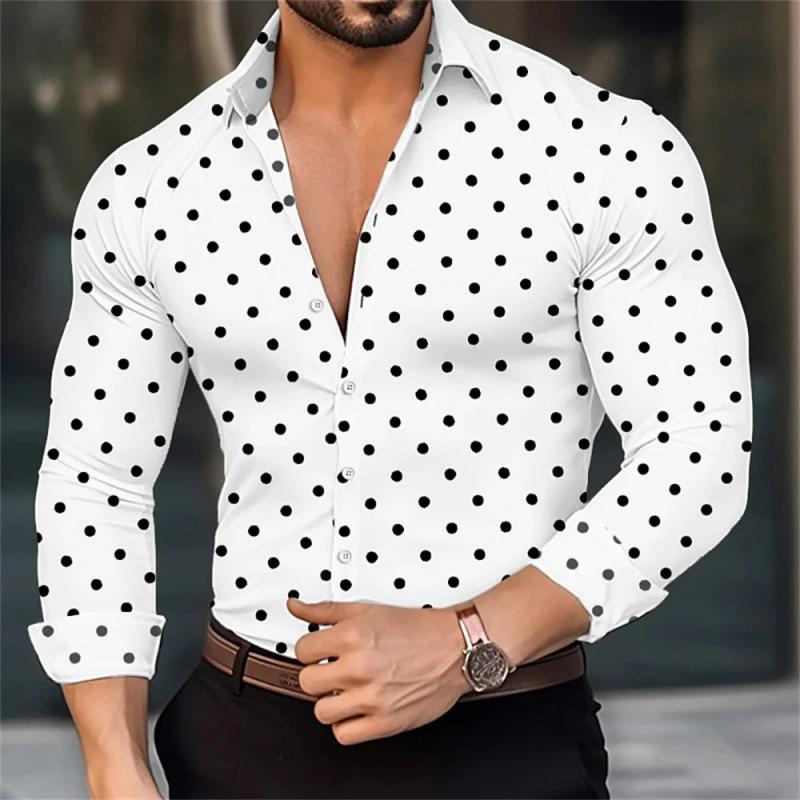 Men's Polka Dot Lapel Long Sleeve Shirt