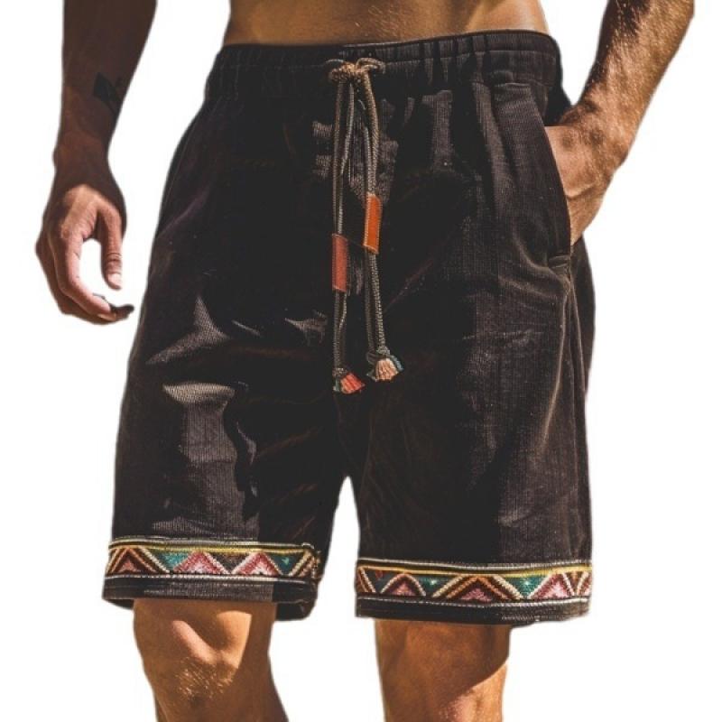 Men's Retro Ethnic Style Corduroy Elastic Waist Shorts