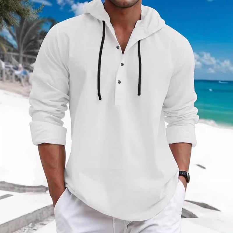 Men's Solid Loose Hooded Long Sleeve Casual Shirt