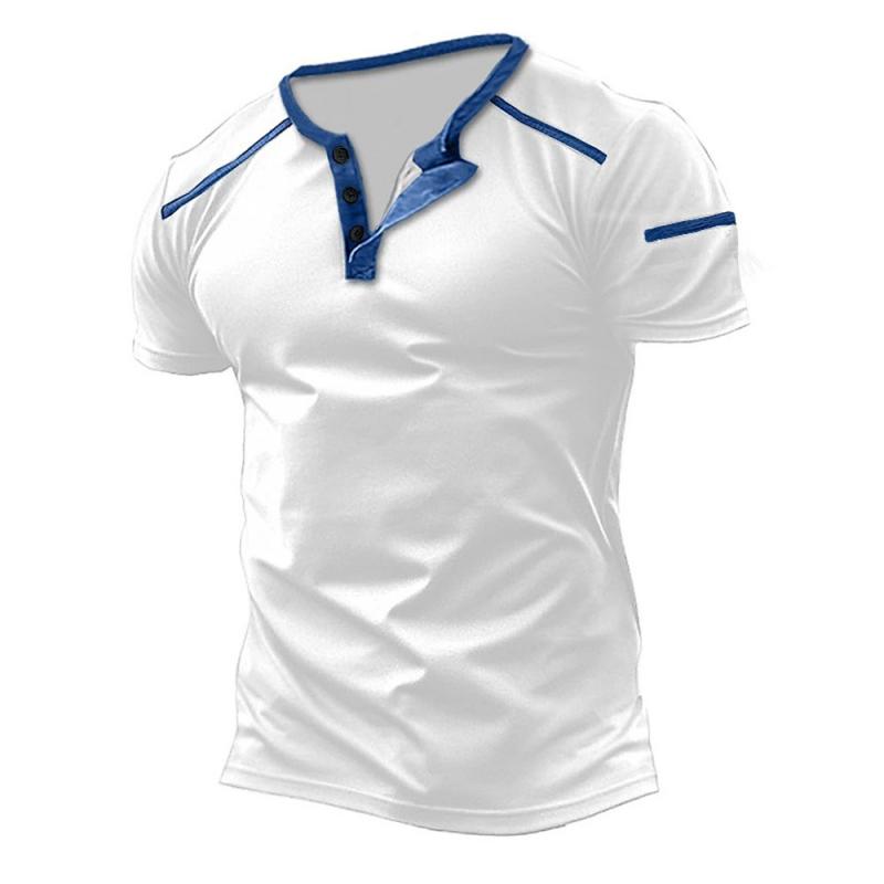 Men's Color Block Henley Collar Short Sleeve T-Shirt