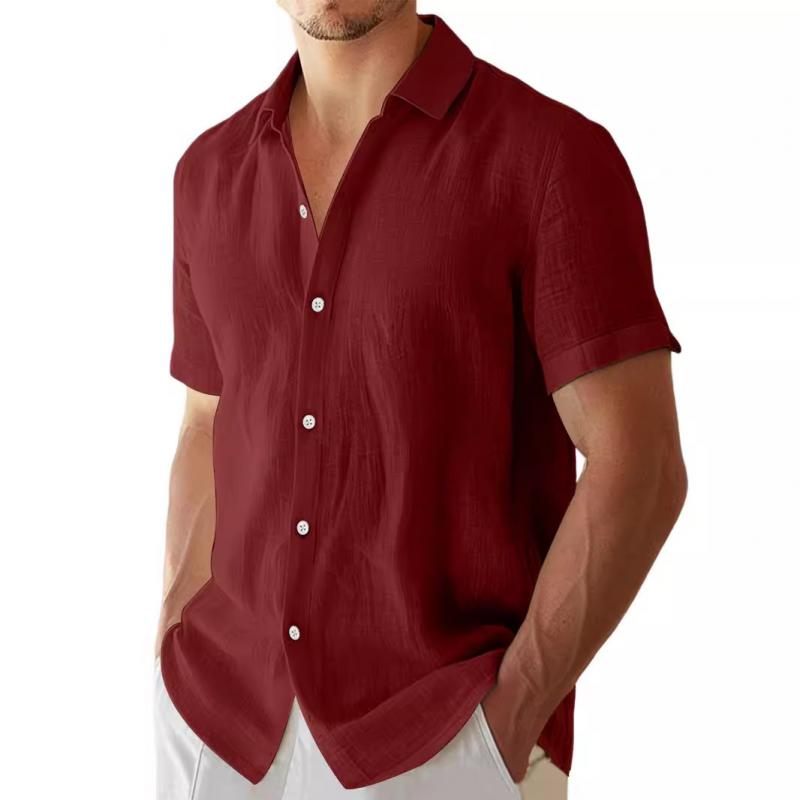 Men's Casual Solid Color Lapel Short Sleeve Shirt