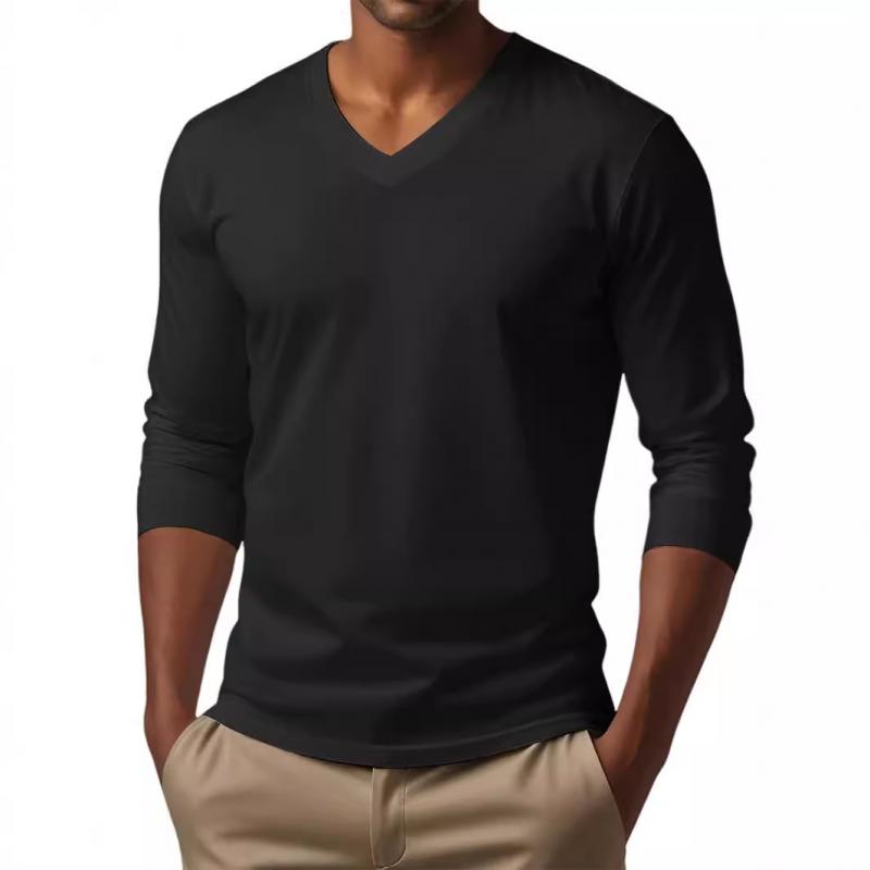 Men’s Casual Slim Fit Long Sleeve T-Shirt with V-Neck – Soft Cotton Blend for Comfortable All-Day Wear