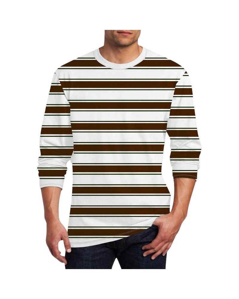 Men's Round Neck Printed Striped Long Sleeve T-shirt