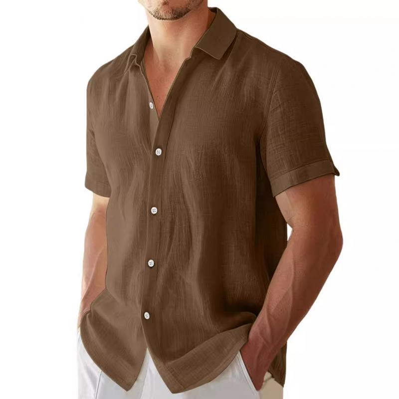 Men's Casual Solid Color Lapel Short Sleeve Shirt