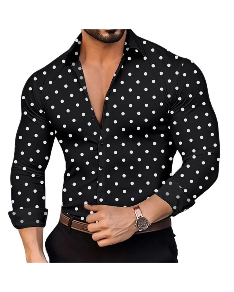 Men's Polka Dot Lapel Long Sleeve Shirt