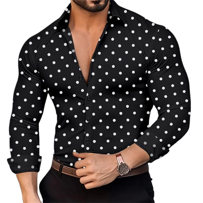 Men's Polka Dot Lapel Long Sleeve Shirt